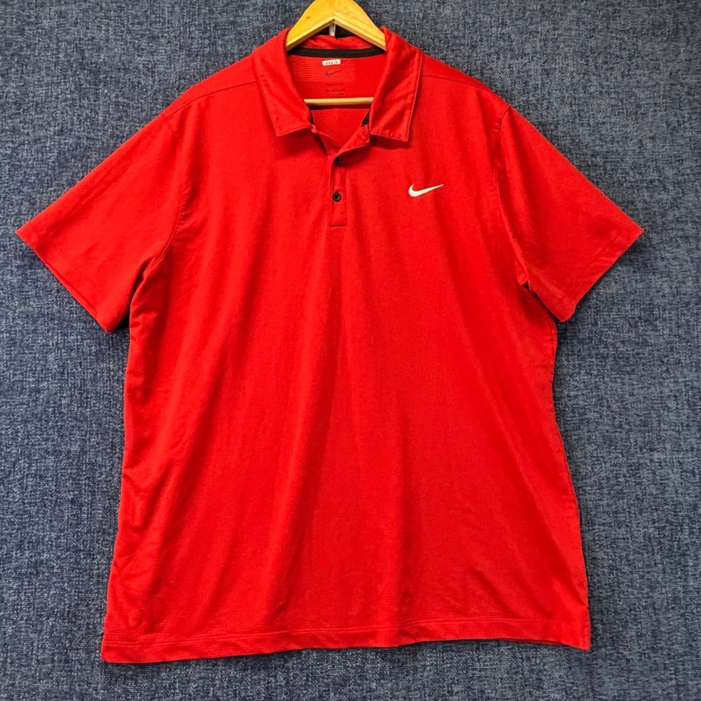 Nike Polo Shirt Mens XXL Red Polyester Regular Fit Dri-FIT Waffle Knit Logo